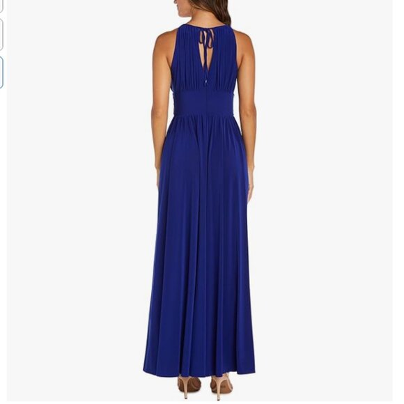 R&M Richards Women's Embellished Front Slit Gathered Halter Dress Size 8 Petite - Picture 3 of 9